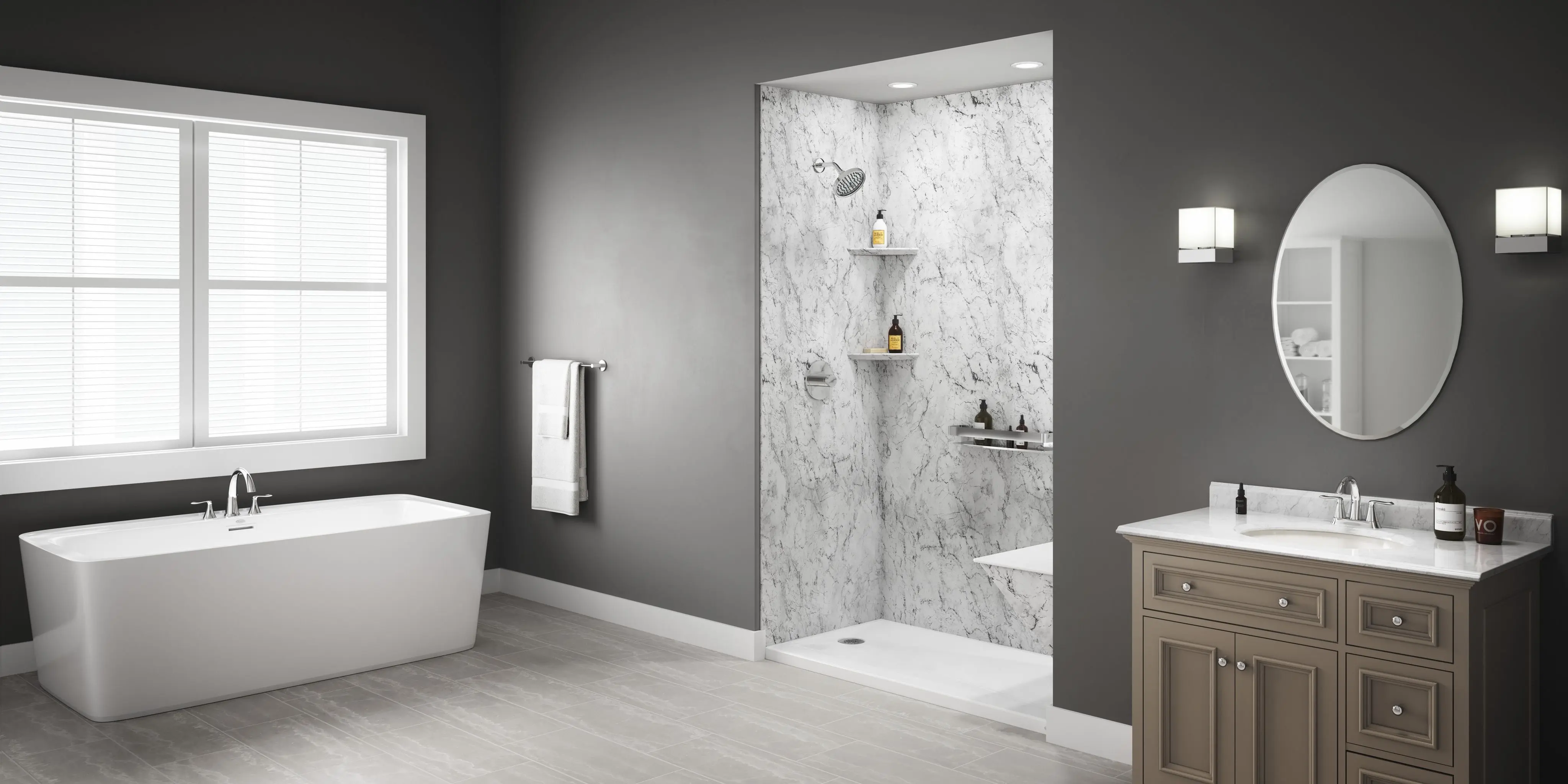 Spa-like bathroom remodel with modern glass shower enclosure – Burlington